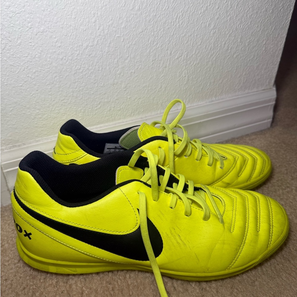 Nike Bright Yellow and Black Tiempo cleats